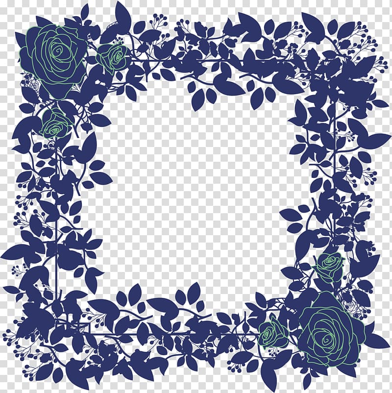 blue floral , Beach rose Blue rose Pattern, Dark blue roses border transparent background PNG clipart