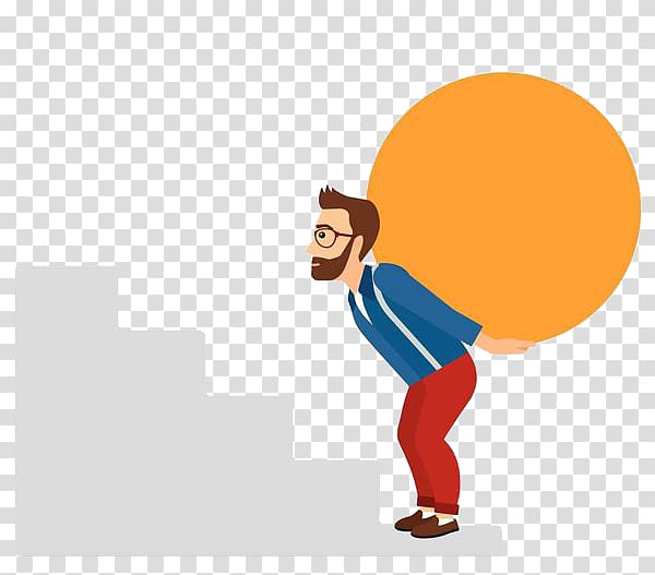 Drawing Illustration, Climb the stairs with the ball on your back,Man transparent background PNG clipart