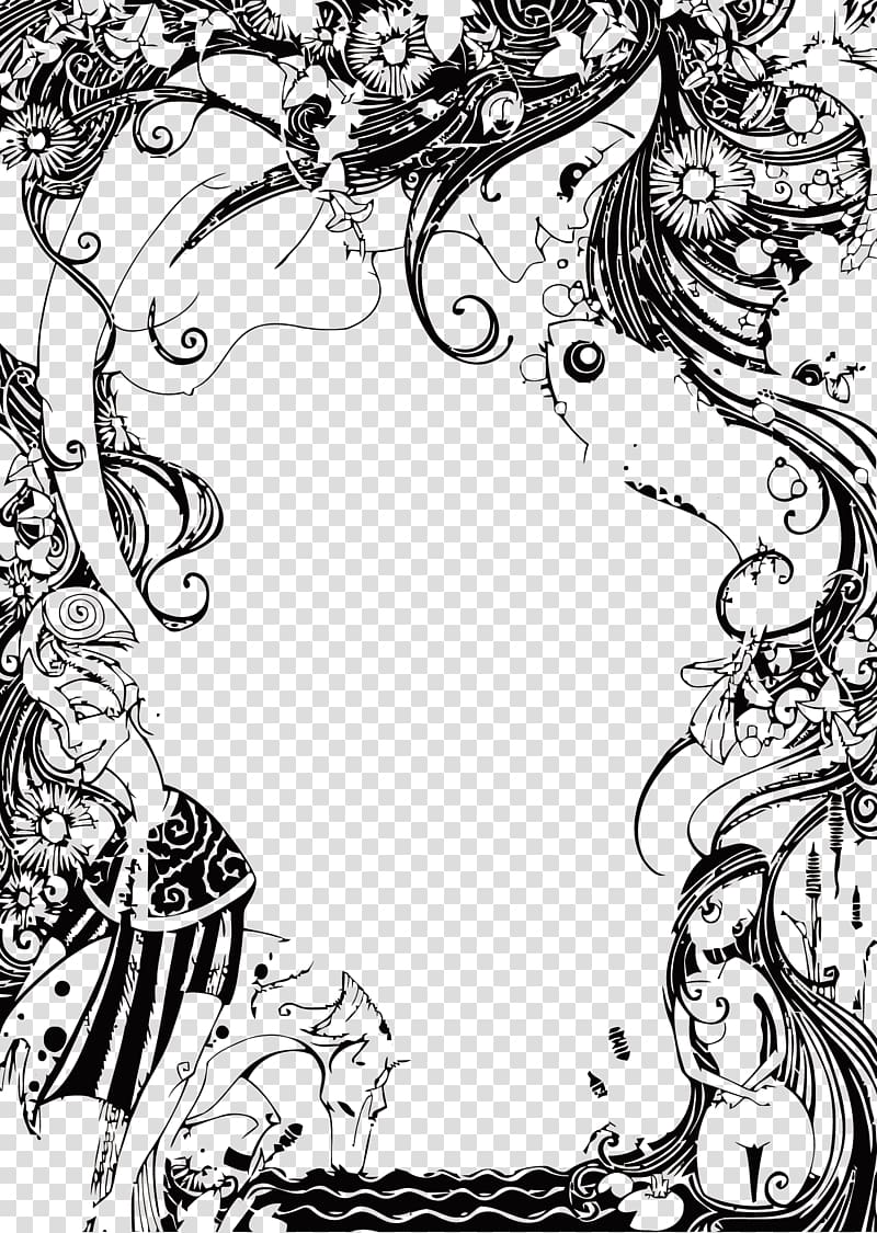 black floral border, Visual arts Fairy tale Graphic design Illustration, fairy tale borders transparent background PNG clipart