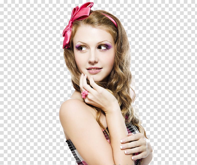 woman with pink bow, Doutzen Kroes Model High-definition television Display resolution , Makeup Model transparent background PNG clipart