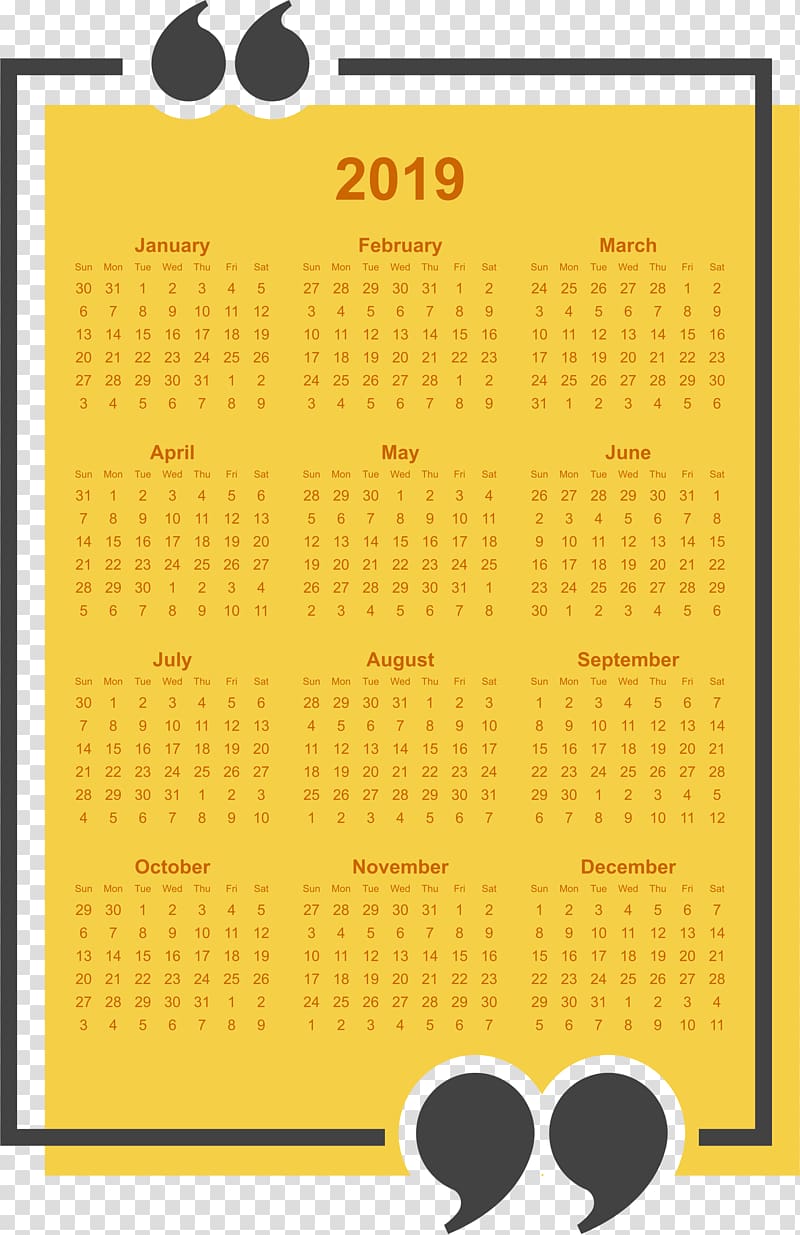 simple 2019 calendar with holidays printable free., others transparent background PNG clipart
