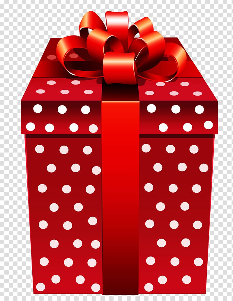 red gift box , Gift Box , Red Dotted Present transparent background PNG clipart