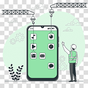 illustration, Mobile development, phone, update, construction, design, development, app, settings, devices transparent background PNG clipart thumbnail
