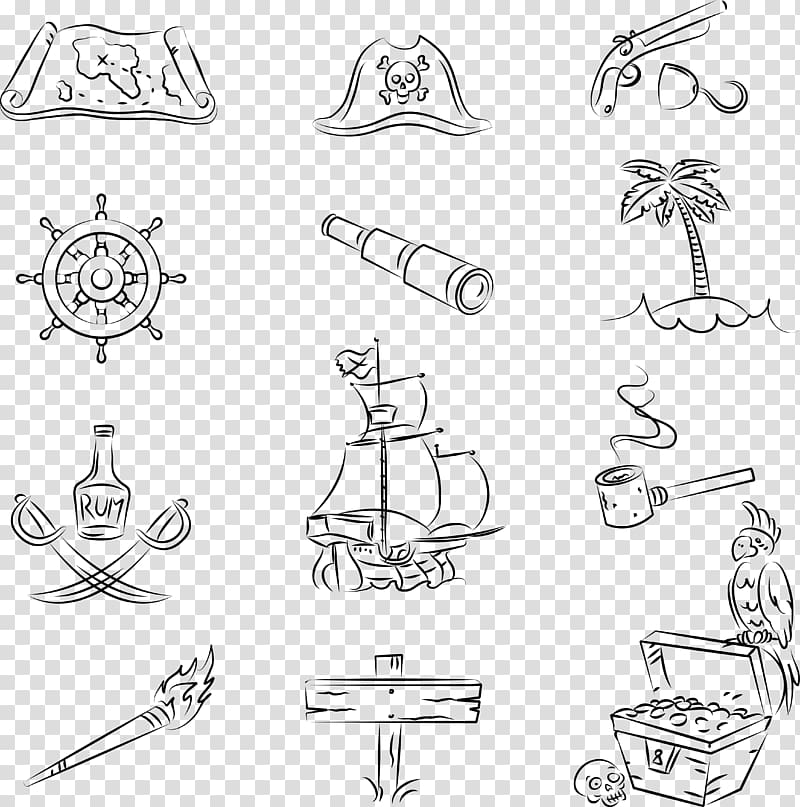 Piracy Treasure map Jolly Roger Illustration, Decorative Pirate stick figure transparent background PNG clipart