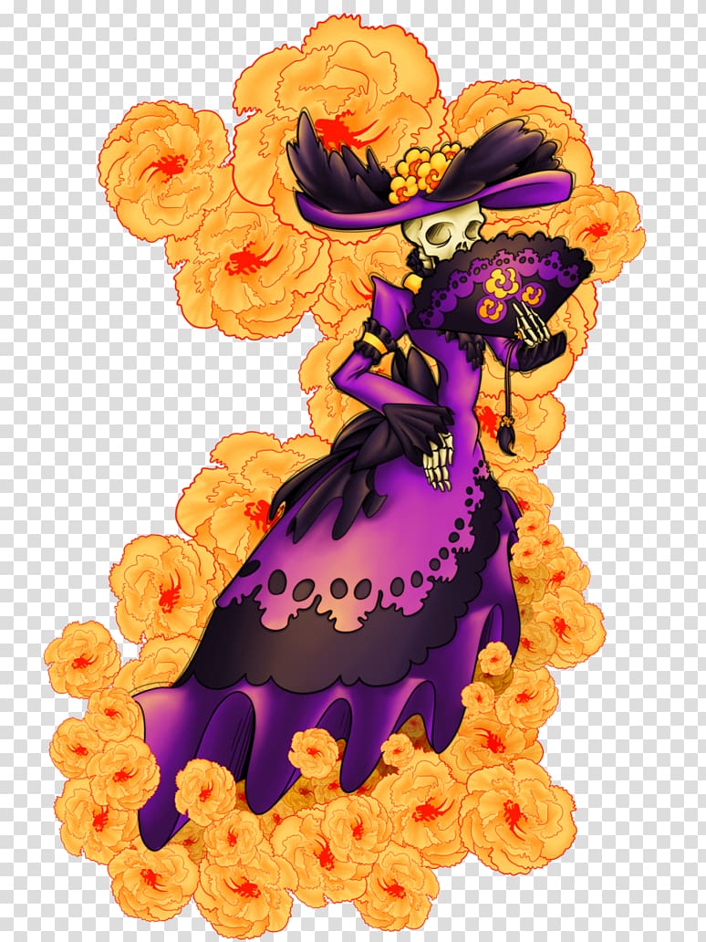skeleton in purple dress illustration, La Calavera Catrina Literary Calaverita Day of the Dead Mexico, charming transparent background PNG clipart