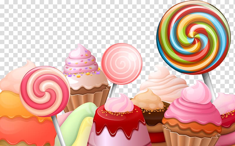 assorted cupcake illustration, Lollipop Cream Bakery Sweetness, Lollipop sweets transparent background PNG clipart