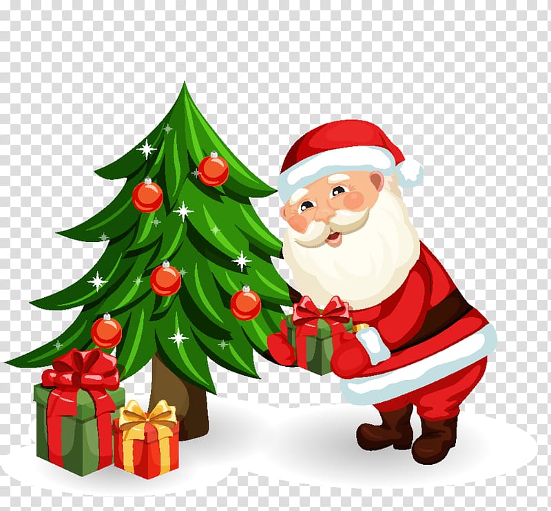 Santa Claus Christmas tree, Cartoon Santa Claus transparent background PNG clipart