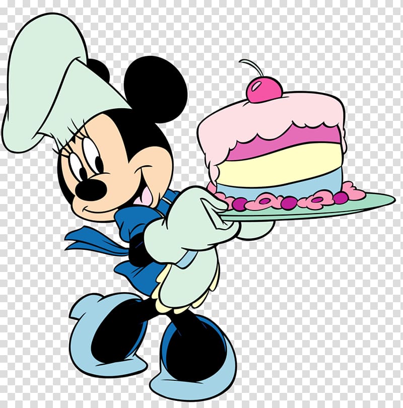 Minnie Mouse holding a tray with cake illustration, Minnie Mouse Mickey Mouse Birthday cake Cupcake Chocolate cake, Free Panther transparent background PNG clipart