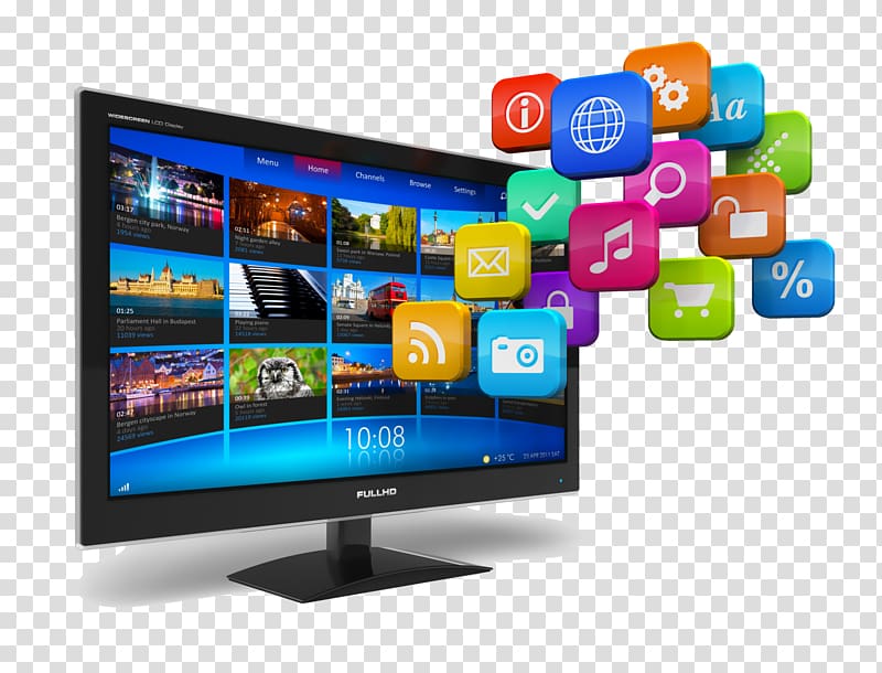 Flat screen television and icons poster Internet  