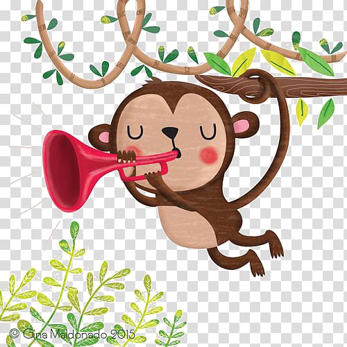 Drawing Monkey Illustration, trumpet monkey transparent background PNG clipart