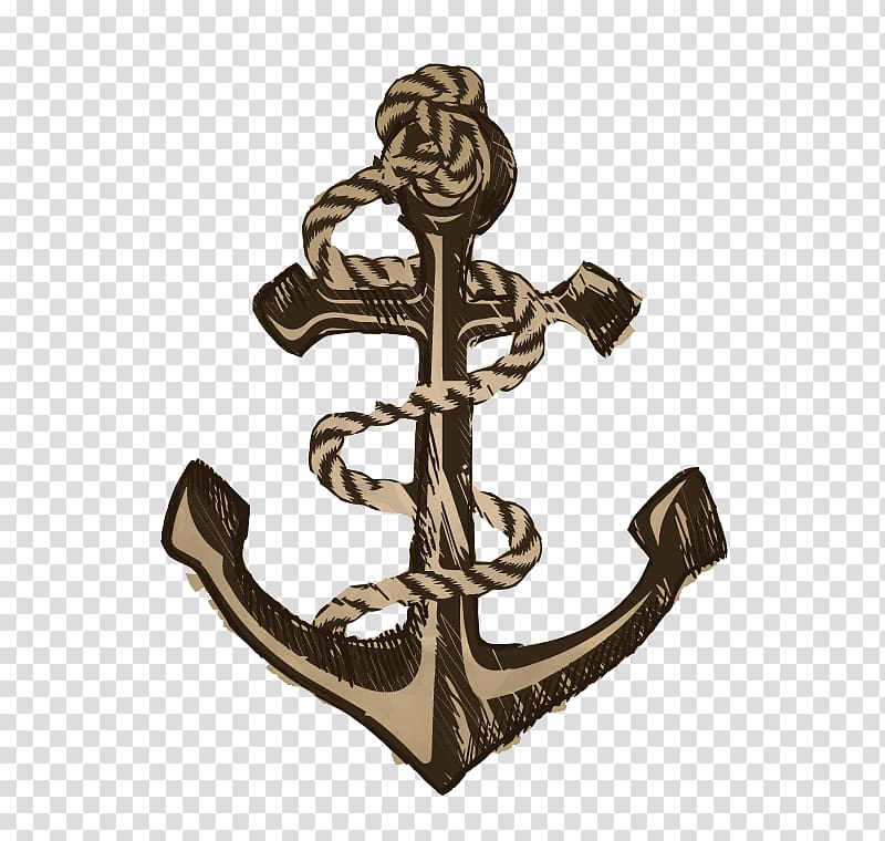 Anchor Retro style, Retro hand-drawn anchor and cable material transparent background PNG clipart