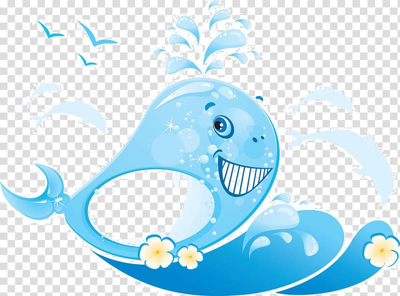 Whale Illustration, Cartoon dolphin flowers transparent background PNG clipart