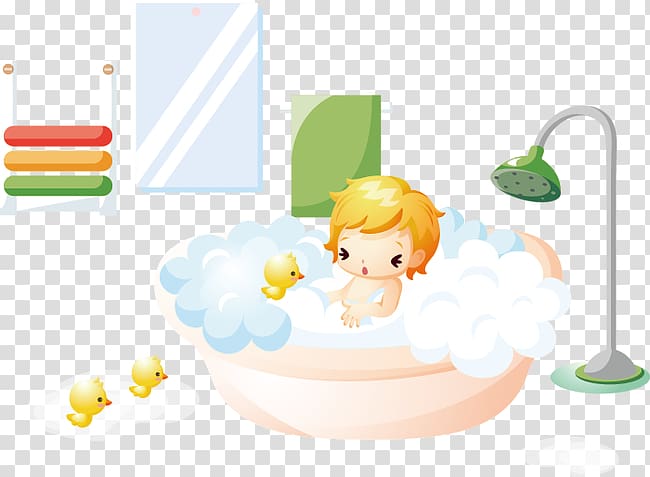 Bathing Child Illustration, Cute cartoon bath tubs, transparent background PNG clipart