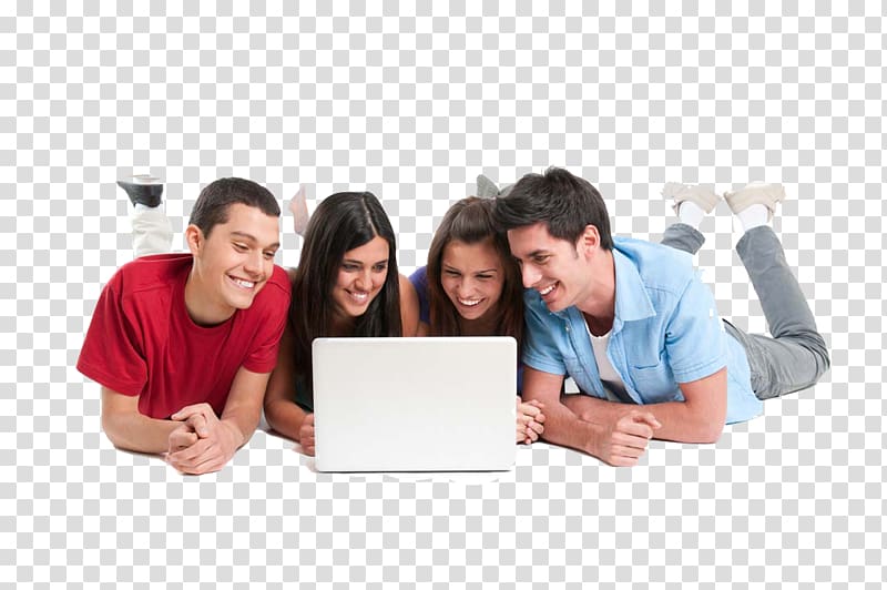 four people using laptop computer, Microphone Laptop Digital marketing Digital audio Internet, Young men and women transparent background PNG clipart