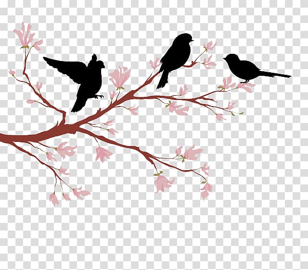 Lovebird Branch Silhouette, Peach Tree birds transparent background PNG clipart