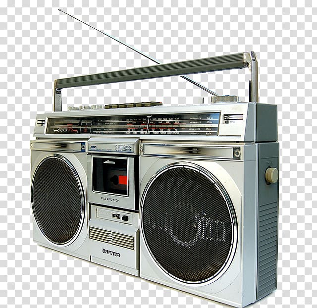 gray and black Onkyo radio illustration, 1980s Boombox Compact Cassette Radio Cassette deck, Flyer Moment Of The 80\'s transparent background PNG clipart