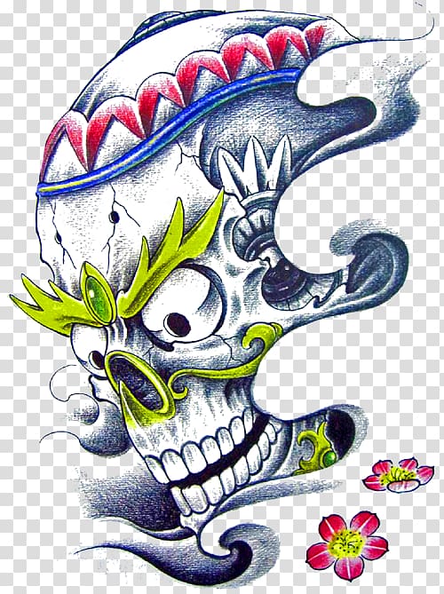 Tattoo Irezumi Skull Kapala Flash, skull transparent background PNG clipart