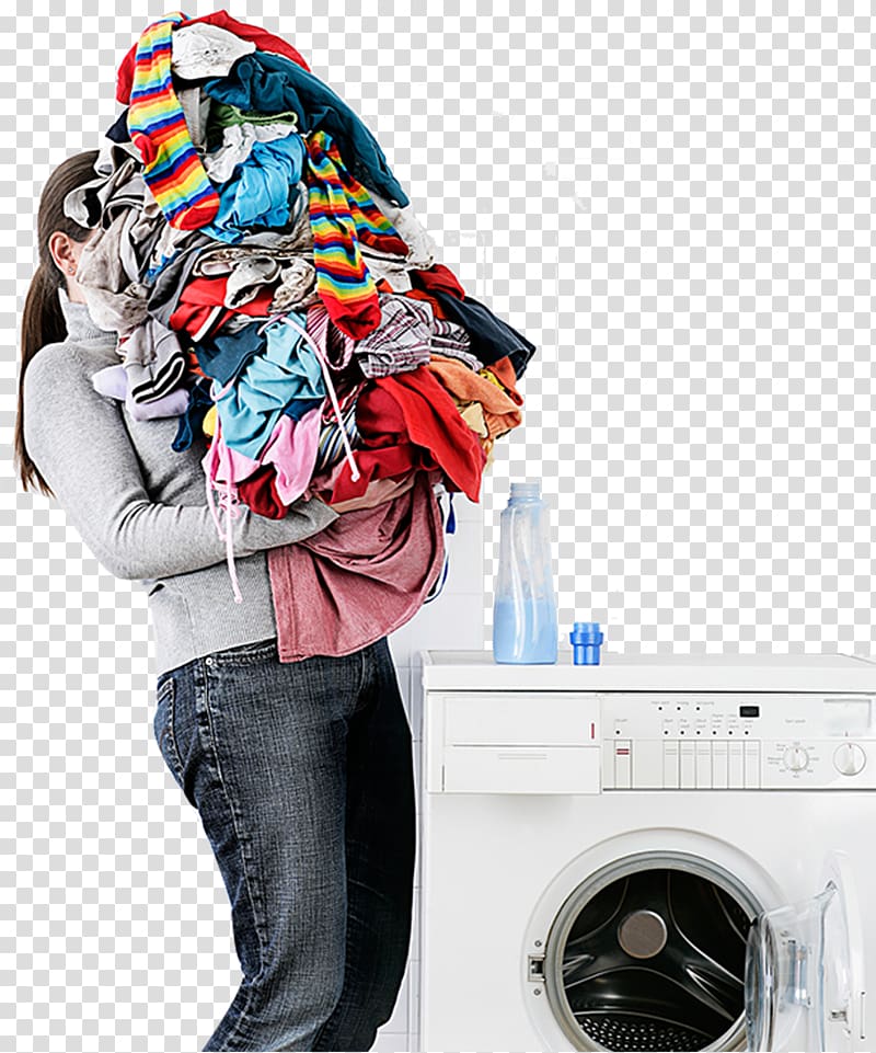 woman carrying bulk of clothes, Laundry Washing machine Clothing Ironing, Laundry transparent background PNG clipart