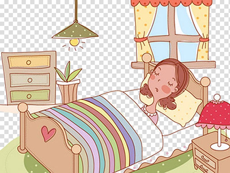 Cartoon Postpartum confinement Sleep Illustration, Mother is sick and lying in bed transparent background PNG clipart