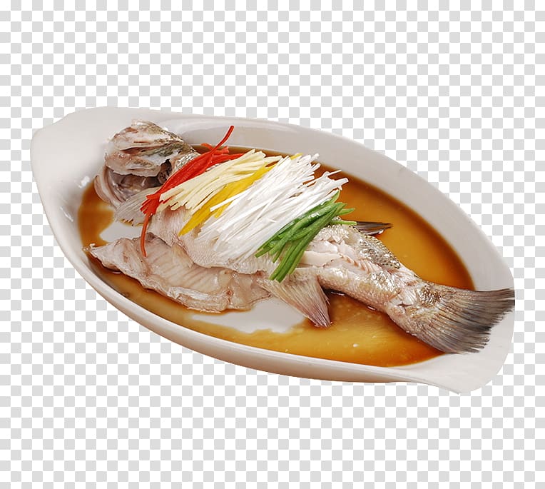 Cantonese cuisine Japanese sea bass European bass Fish Food, Onion oil sea bass transparent background PNG clipart