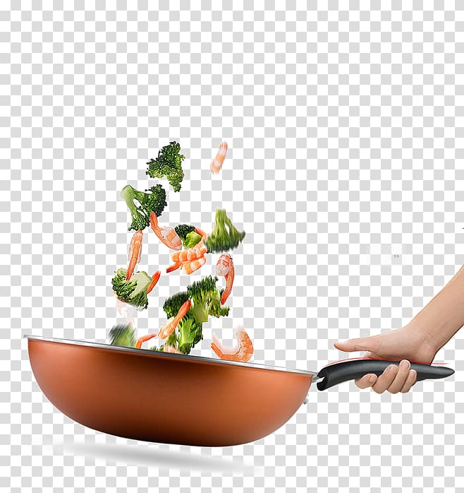 person cooking stir fried broccoli and shrimps, Jiaozi Cuisine Wok Cooking, Cooking transparent background PNG clipart