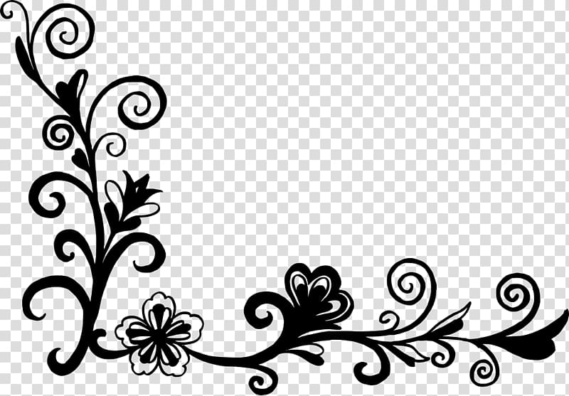 Flower Floral design Black and white , corner transparent background PNG clipart