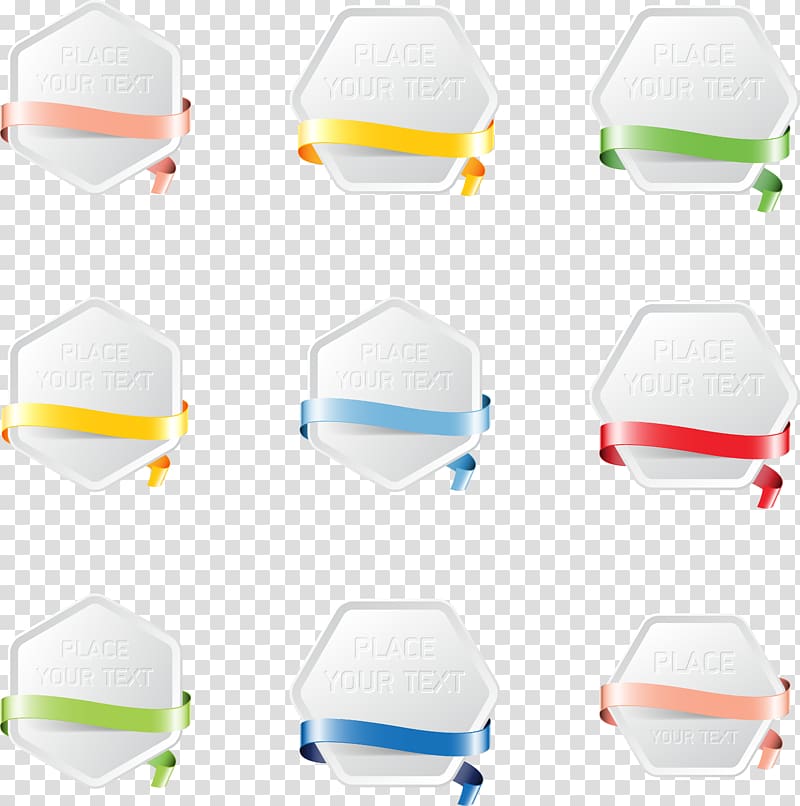 nine assorted-color , Adobe Illustrator, Hexagonal ribbons tag material transparent background PNG clipart
