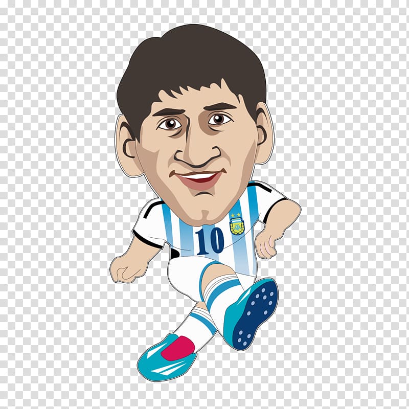 soccer player illustration, Lionel Messi 2014 FIFA World Cup FC Barcelona Argentina national football team, cartoon of Messi transparent background PNG clipart