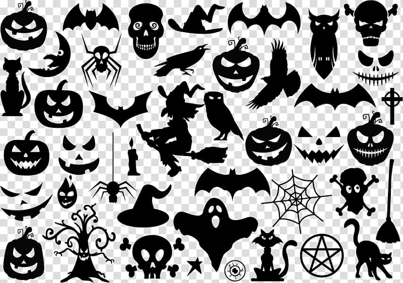 Shape Halloween, Halloween silhouette elements transparent background PNG clipart