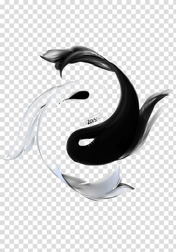 black and white koi fish forming yin yang illustration, Koi Yin and yang Yin Yang fish Tattoo Drawing, Creative Fish Taiji Bagua transparent background PNG clipart