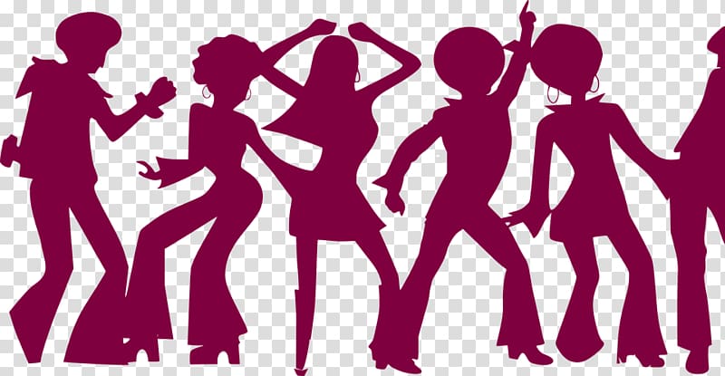 silhouette of men and women having disco , Seventies Dancers Silhouette transparent background PNG clipart