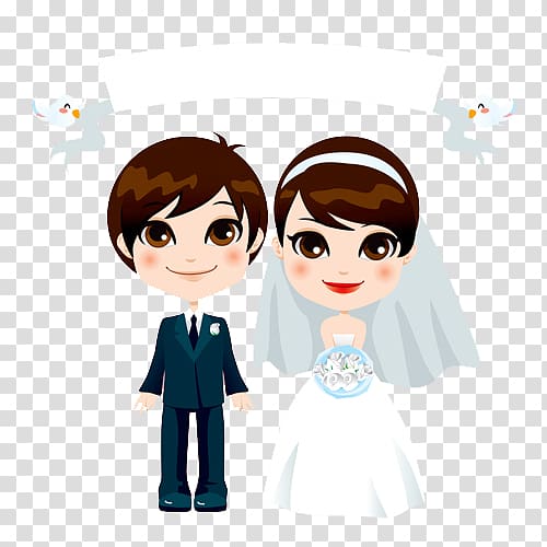 bride and groom illustration, couple illustration , Creative cartoon wedding couple marriage transparent background PNG clipart