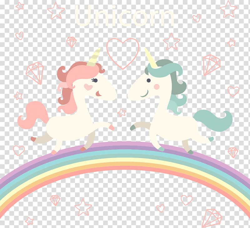 two white unicorns illustraiton, Cartoon , Rainbow Pony on transparent background PNG clipart