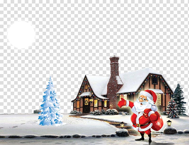 Santa Claus Christmas tree Snowman Christmas gift, Christmas House transparent background PNG clipart