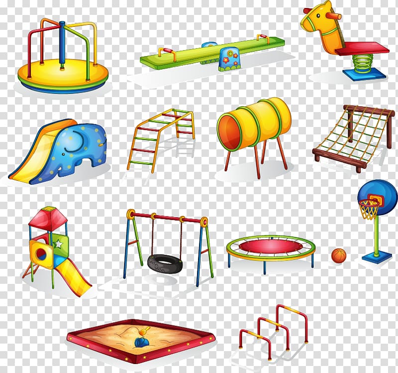 assorted-color playground illustration, Playground Cartoon , Cartoon toys children\'s play facilities transparent background PNG clipart