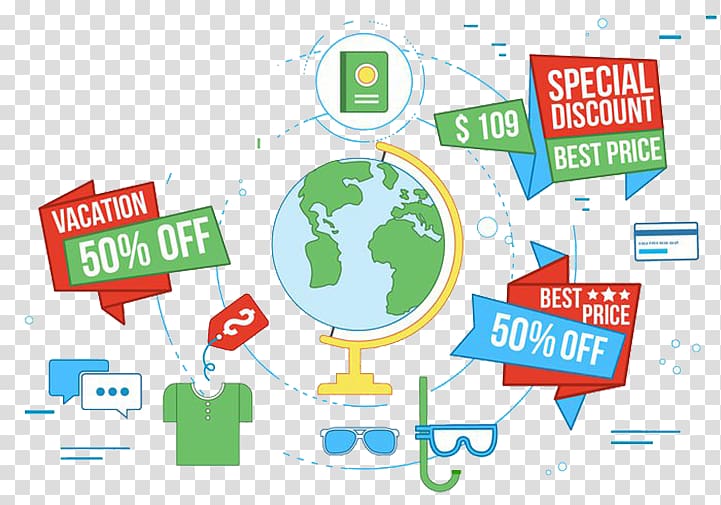 Travel Flat design Illustration, Global discount clothing discount transparent background PNG clipart