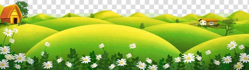 green hills , Cartoon Poster Illustration, Green cartoon garden house transparent background PNG clipart