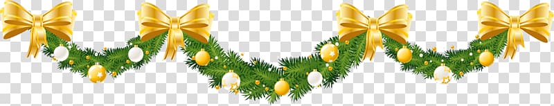 Christmas decoration Christmas ornament, Large Christmas Pine Garland , green and yellow wreath and bow tie decor illustration transparent background PNG clipart