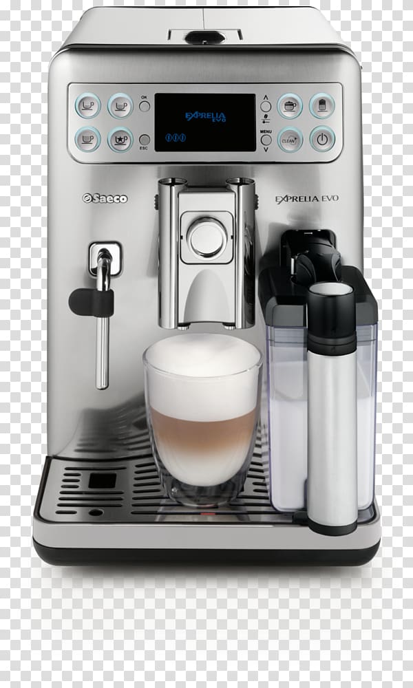 Espresso Machines Saeco Exprelia EVO HD8857, Automatic coffee machine with cappuccinatore, 15 bar, stainless steel Saeco Exprelia EVO HD8857, Automatic coffee machine with cappuccinatore, 15 bar, stainless steel, Coffee transparent background PNG clipart