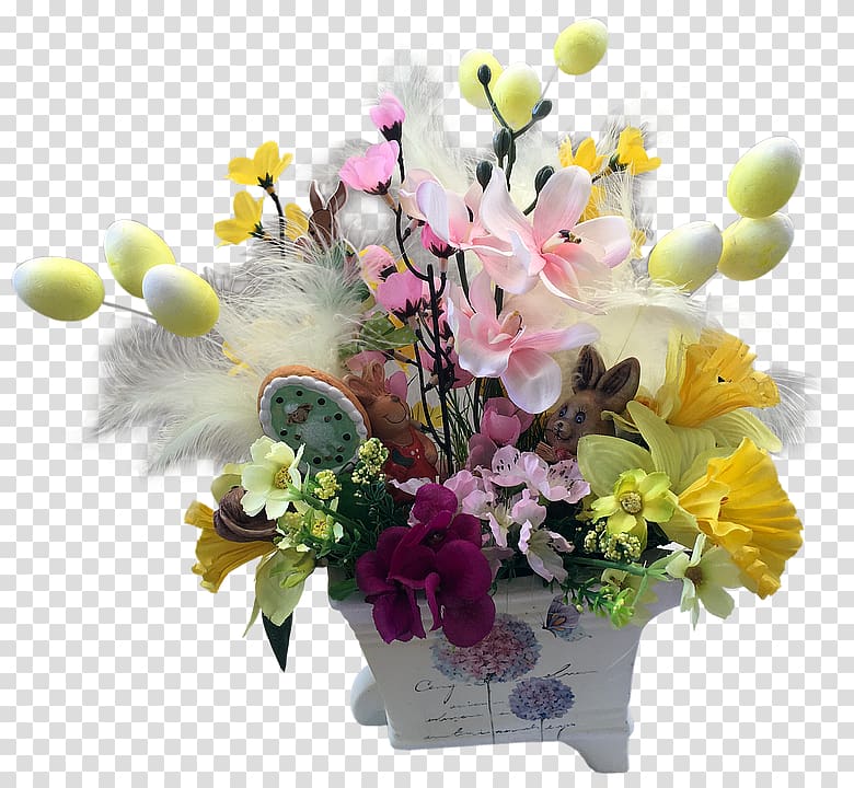 Easter Bunny Flower bouquet, italian spring fashion show transparent background PNG clipart