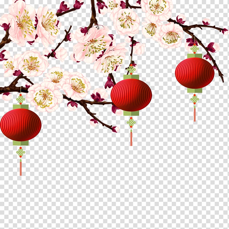 Plum blossom Chinese New Year, Lantern peach transparent background PNG clipart