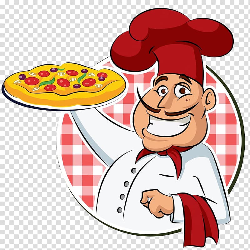 male chef holding pizza illustration, Pizza Italian cuisine Pasta Chef, cooking pan transparent background PNG clipart