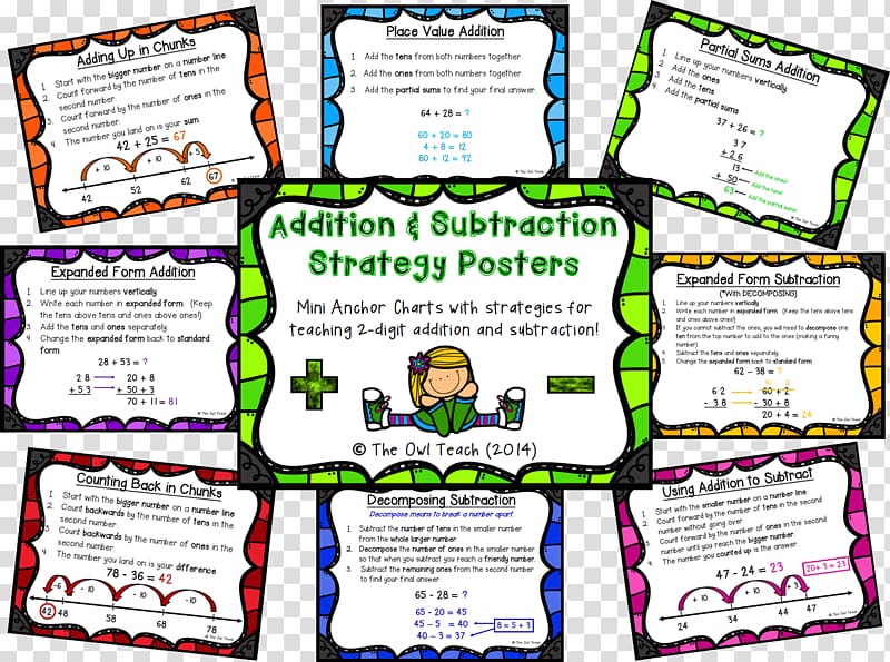 Addition Subtraction Mathematics Owl Worksheet, creative color chart transparent background PNG clipart