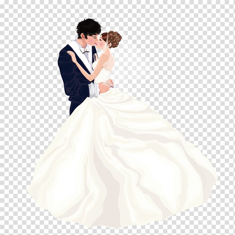 groom and bride kiss illustration, Bride Wedding dress Marriage couple, Wear wedding couple kissing transparent background PNG clipart