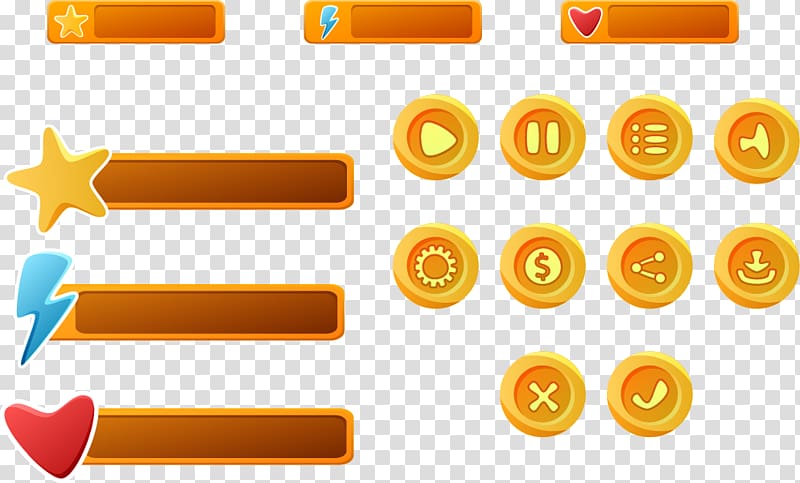 orange game application controller illustration, Button Mobile game User interface Video game, Cartoon mobile gaming buttons material transparent background PNG clipart