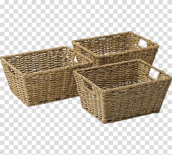 three brown wicker baskets, Set Of Storage Baskets transparent background PNG clipart