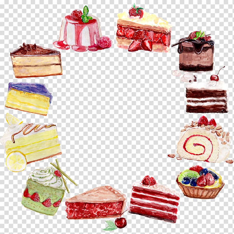 Assorted Cakes Illustration Birthday Cake Watercolor Painting