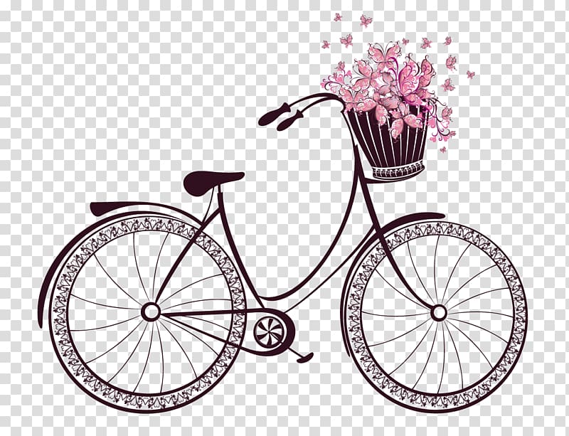 black cruiser bicycle illustration, Pink bicycle transparent background PNG clipart