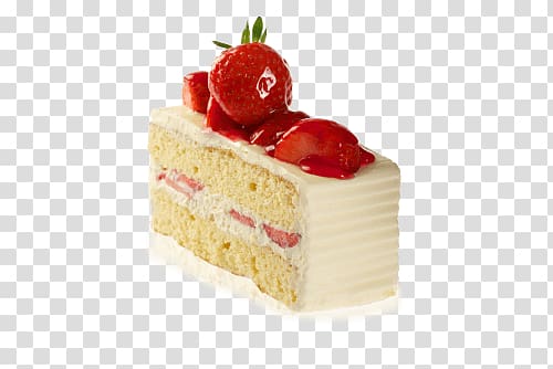 white icing covered slice cake with strawberry topping, Strawberry Cake Slice transparent background PNG clipart