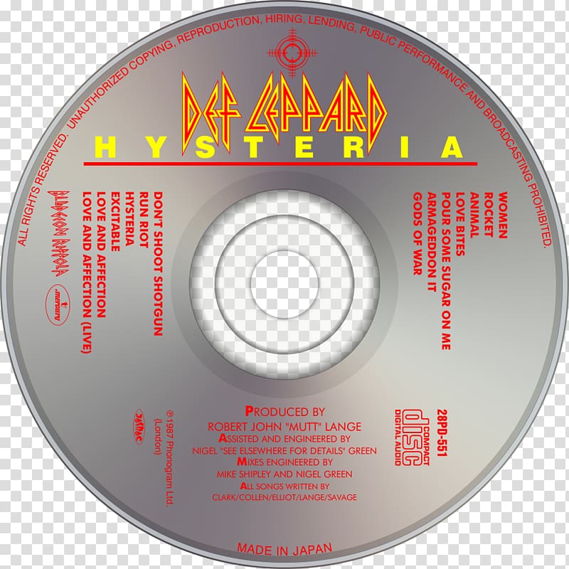 Compact disc Viva! Hysteria Vault: Def Leppard Greatest Hits (1980–1995), def leppard transparent background PNG clipart
